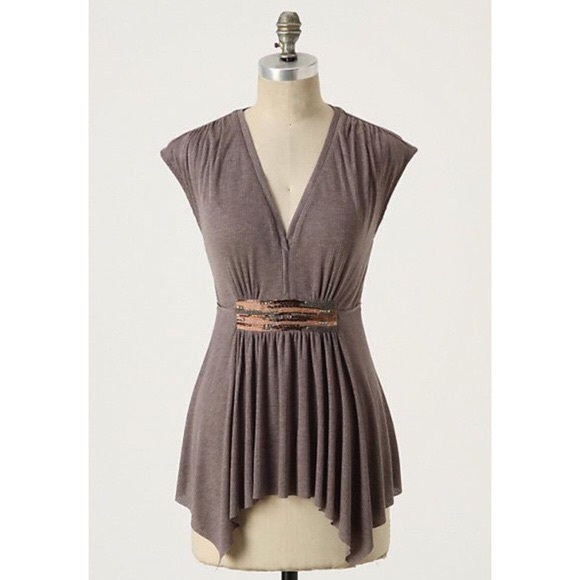 NWOT Anthropologie Beaded Taupe Top - Picture 1 of 2